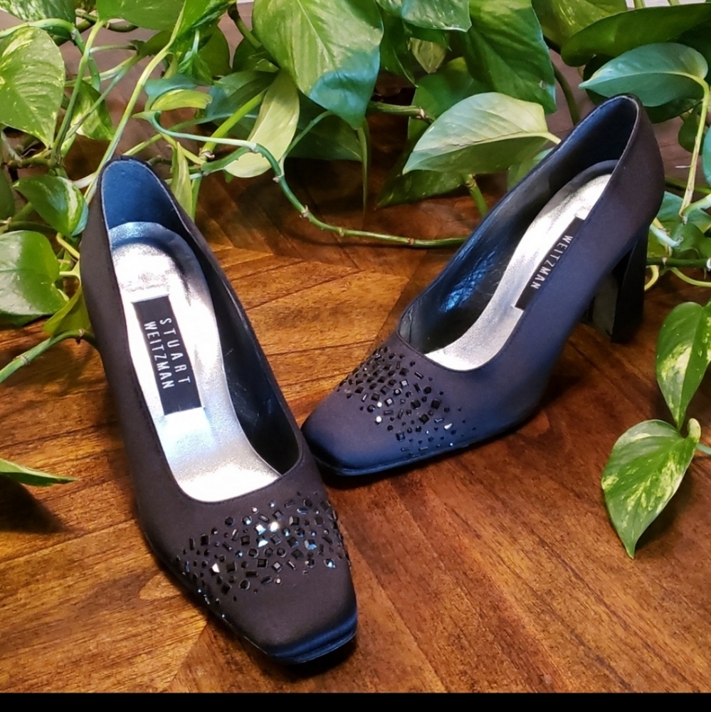 Stewart Weitzman satin block heels